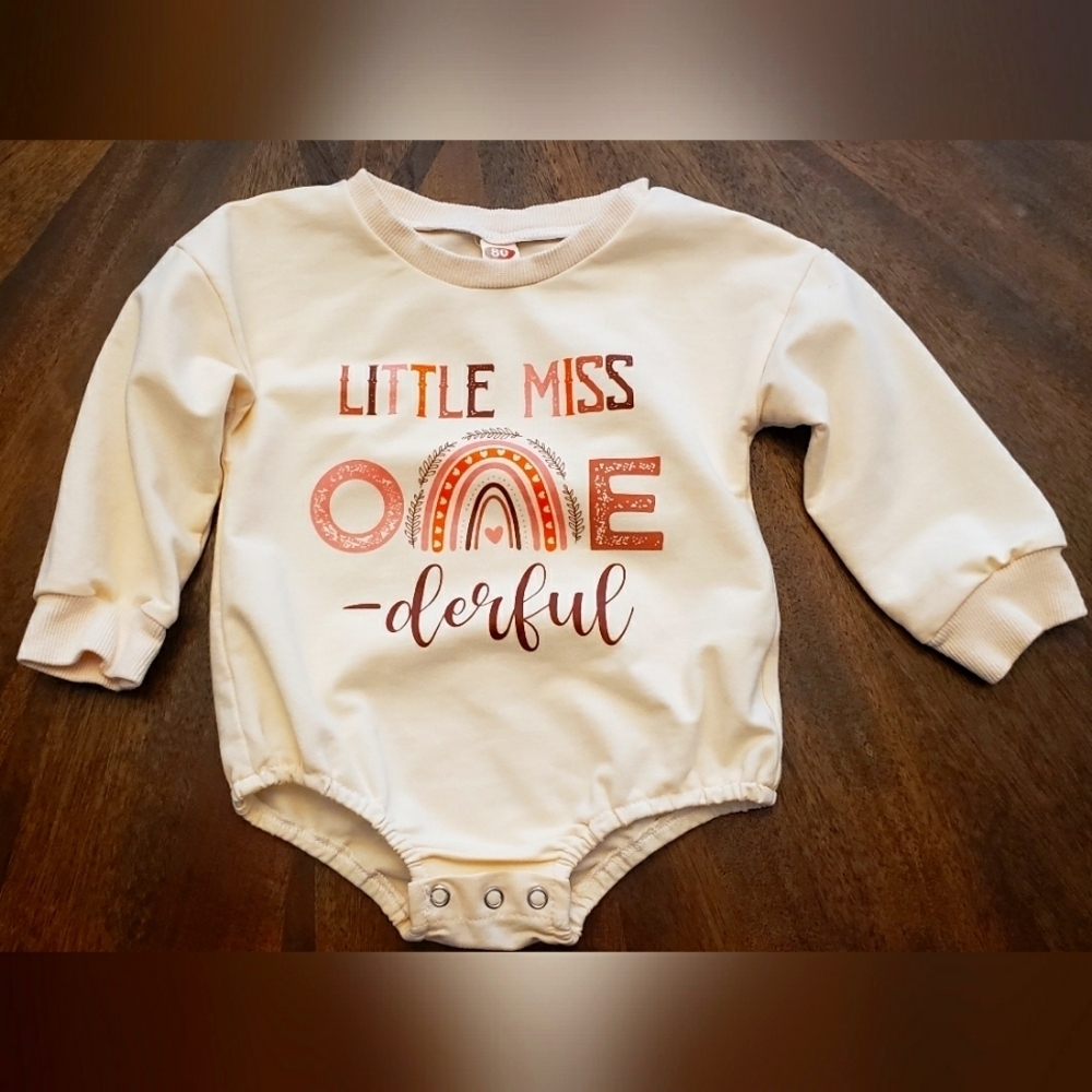 Little Miss One-derful Cream One Piece Size 12 Months